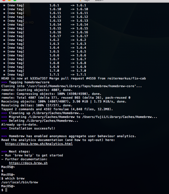 HomeBrew インストール完了